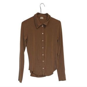Aritzia Wilfred  Pose Buttonup Long Sleeve Tan Brown